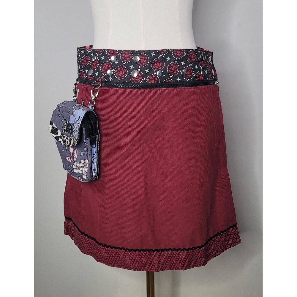 Zand Amsterdam Reversible Corduroy Wrap Mini Skirt One Size Detachable Pouch Boh